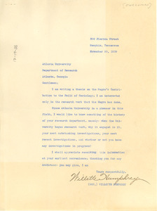 Letter from Willette Humphrey to Atlanta University