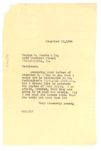 Letter from W. E. B. Du Bois to George W. Jacobs & Company