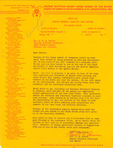 Circular letter from Ancient Egyptian Arabic Order Nobles of the Mystic Shrine of North & South America & its Jurisdictions, Inc. to W. E. B. Du Bois