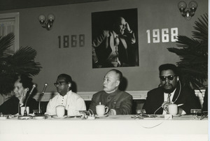 Shirley Graham Du Bois, Rathe Deshapriya Senanayake, Chen Yi, and Robert F. Williams at Afro-Asian Writers' Bureau meeting