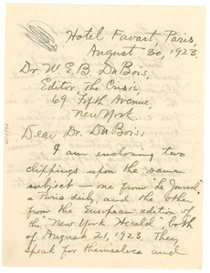 Letter from Edward P. Davis to W. E. B. Du Bois