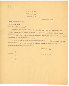 Letter from W. E. B. Du Bois to Helen and Scott Nearing