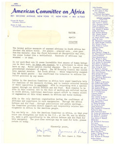 Circular letter from American Committee on Africa to W. E. B. Du Bois