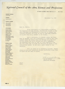 Letter from National Council of Arts, Sciences and Professions to W. E. B. Du Bois