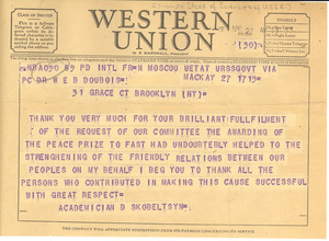 Letter from Dmitri Skobeltsyn to W. E. B. Du Bois