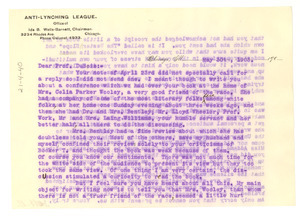Letter from Ida B. Wells-Barnett to W. E. B. Du Bois