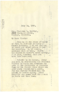 Letter from W. E. B. Du Bois to Florence L. Bentley