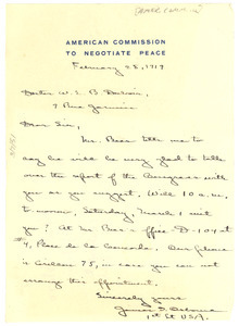 Letter from American Commission to Negotiate Peace to W. E. B. Du Bois