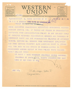 Telegram From Civil Rights Congress To W. E. B. Du Bois - Digital ...