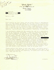 Correspondence from Rupert Raj to Lou Sullivan (March 5, 1989)