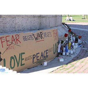 Sign left at Boston Marathon memorial in Copley Square