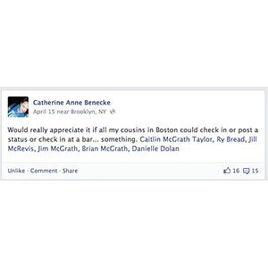 Boston Cousins Checking In On Facebook (Screenshot)