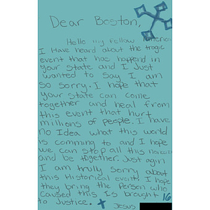 Letter from student in San Antonio, Texas