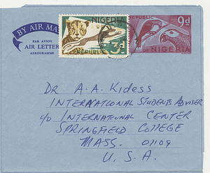 An air mail letter from Harry J. Etukudo to Attallah A. Kidess (March 12, 1972)