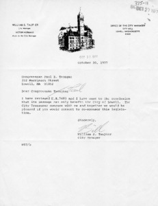 Letter to Congressman Paul E. Tsongas from William S. Taupier