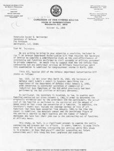 Letter to Caspar W. Weinberger from 21 Senators regarding Defense Department Authorization bill Title XII, Section 1222