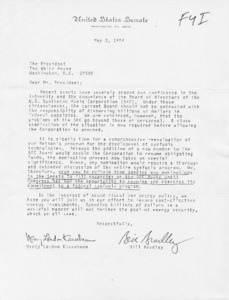 Letter to The President from Nancy Landon Kassebaum, Paul Tsongas, et. al. regarding the Board of Directors of the U.S. Synthetic Fuels Corporation