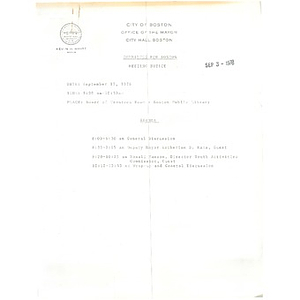 Agenda and meeting minutes, Committee for Boston, August 26, 1976.