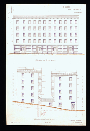 Front elevation of stores and tenements for Matthew Bartlett, Broad and Belmont Streets, Boston, Mass., 1856