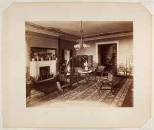 Interior view of formal, Victorian library or parlor