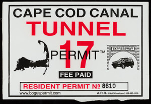 Cape Cod Canal Tunnel Permit bumper sticker