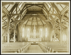 Interior view of the St. Agnes Church, altars, Arlington, Mass., undated