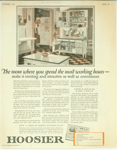 Advertisement for Hoosier Manufacturing Co., kitchen furnishings, 424 Warren Street, Newcastle, Indiana, November 1923
