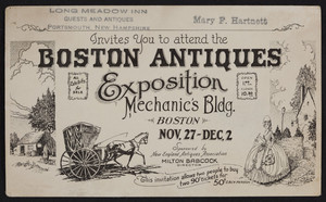 Invitation for Boston Antiques Exposition, Mechanic's Bldg., Boston, Mass., Nov. 27-Dec.2, undated