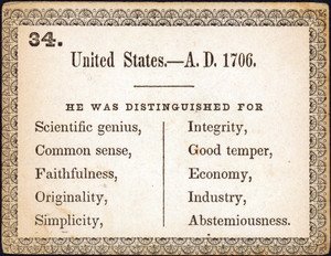 Front of the game card 34 from "Characteristics; An Original Game by a Lady"