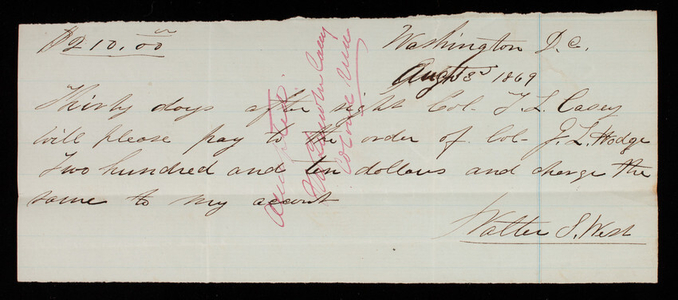 Walter D. Weir to Thomas Lincoln Casey, August 3, 1869