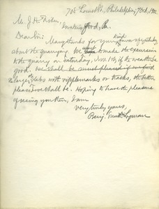 Letter from Benjamin Smith Lyman to Josiah H. Fisher