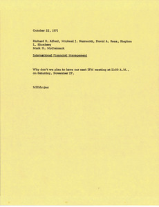Memorandum from Mark H. McCormack to Richard R. Alford, Michael J. Narracott, David A. Rees, Stephen L. Blumberg