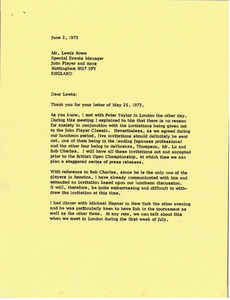 Letter from Mark H. McCormack to Lewis Rowe