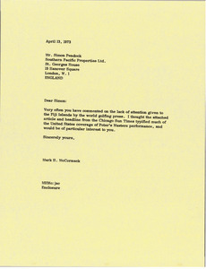 Letter from Mark H. McCormack to Simon Pendock