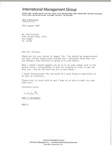 Letter from Mark H. McCormack to Tim Polacek