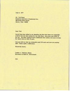 Letter from Judy A. Chilcote to Ted Stout