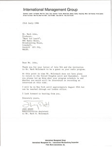 Letter from Judy Stott to Mark John