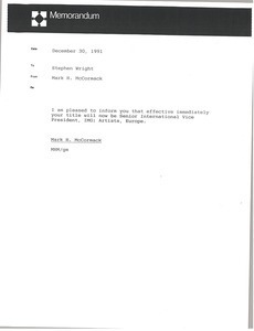 Memorandum from Mark H. McCormack to Stephen Wright