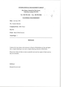 Fax from Mark H. McCormack to Fumiko Matsuki