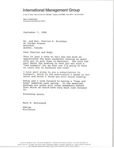 Letter from Mark H. McCormack to Mr. and Mrs. Charles R. Bronfman