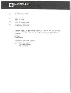 Memorandum from Mark H. McCoramck to Doug Pirnie