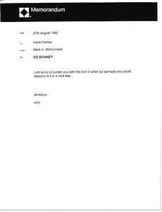 Memorandum from Mark H. McCormack to Hans Kramer