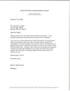 Letter from Mark H. McCormack to Thomas C. Bright