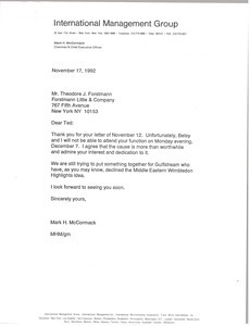 Letter from Mark H. McCormack to Theodore J. Forstmann