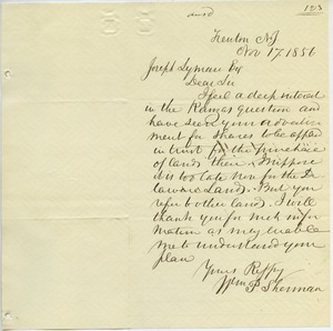Letter from William P. Sherman to Joseph Lyman