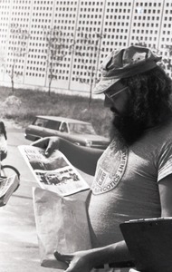 Free Spirit Press crew distributing the magazine in front of the UMass Amherst Campus Center Parking Garage