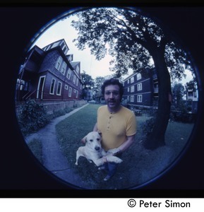 Harry Saxman and dog (seen through a fish eye lens)