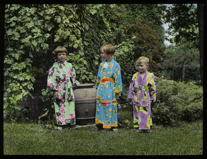 Waugh garden: Children dressed up in brightly colored kimonos