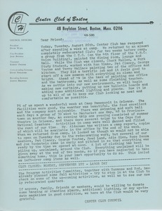 Circular letter from the Center Club of Boston