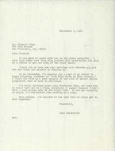 Letter from Judi Chamberlin to Richard Cohen